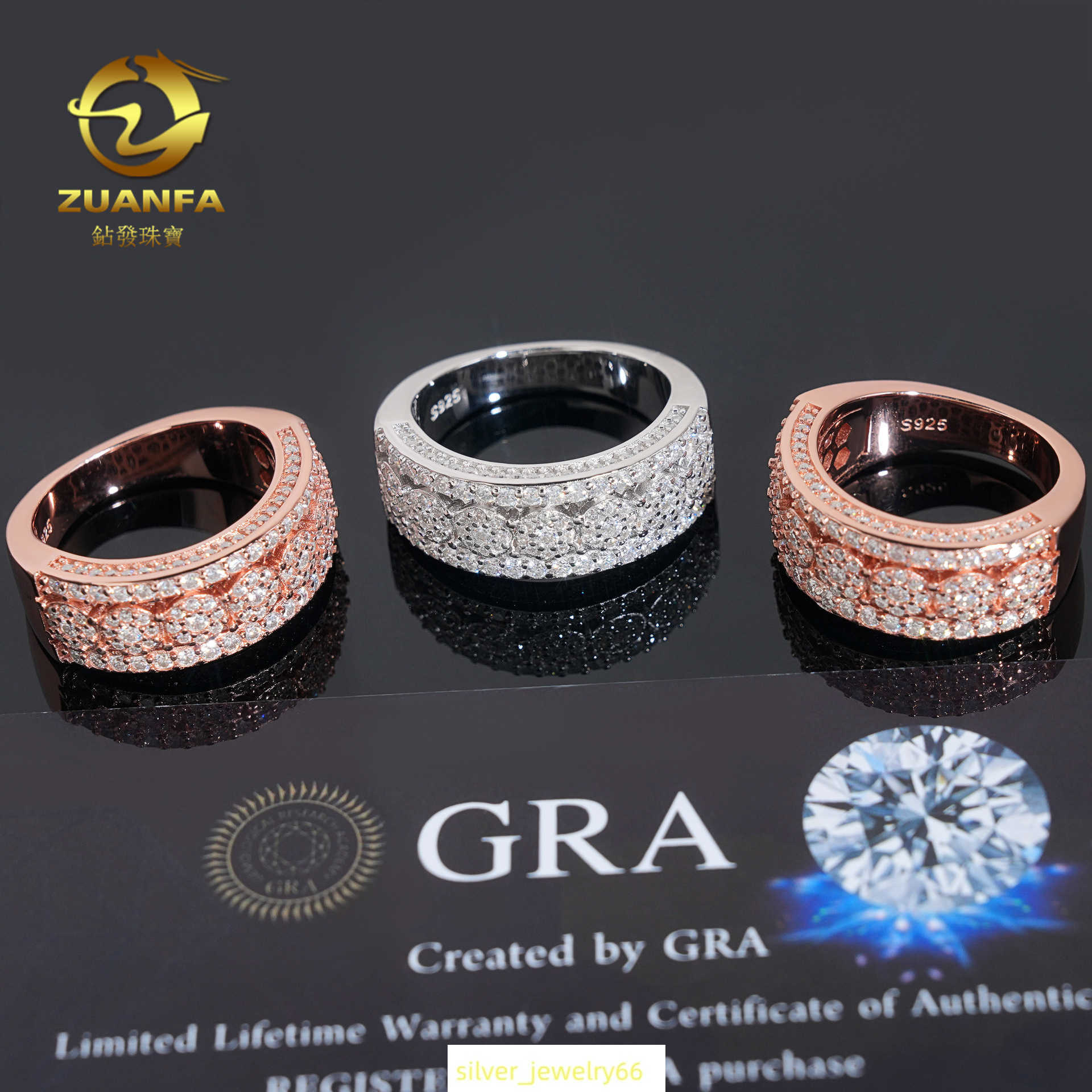 New S925 silver inlaid D-color vvs moissanite ring for men and women half circle ring