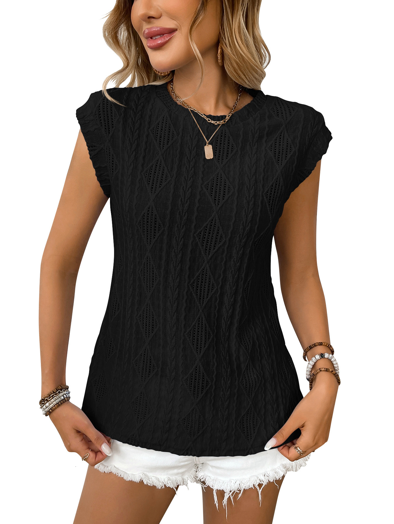 Designer New Women Round Neck Jacquard Short Sleeved Loose T-shirt Vest For Summer 2025