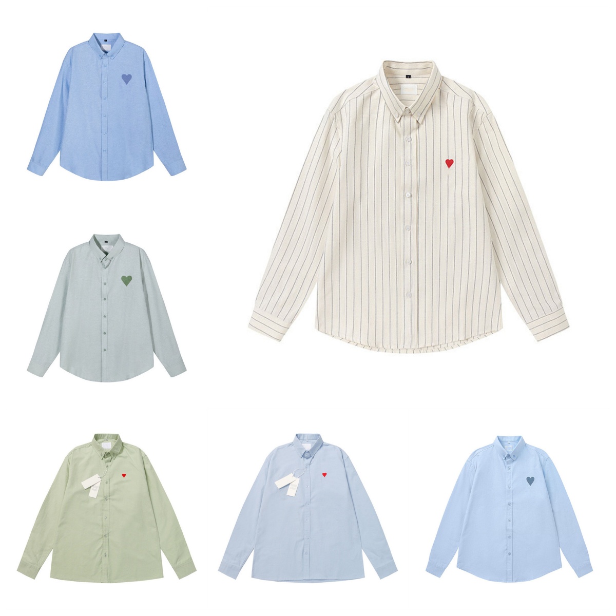 Designer men's Fashion brand Small love embroidered shirt casual loose matching male and female couples cotton long sleeve top Size S-2XL