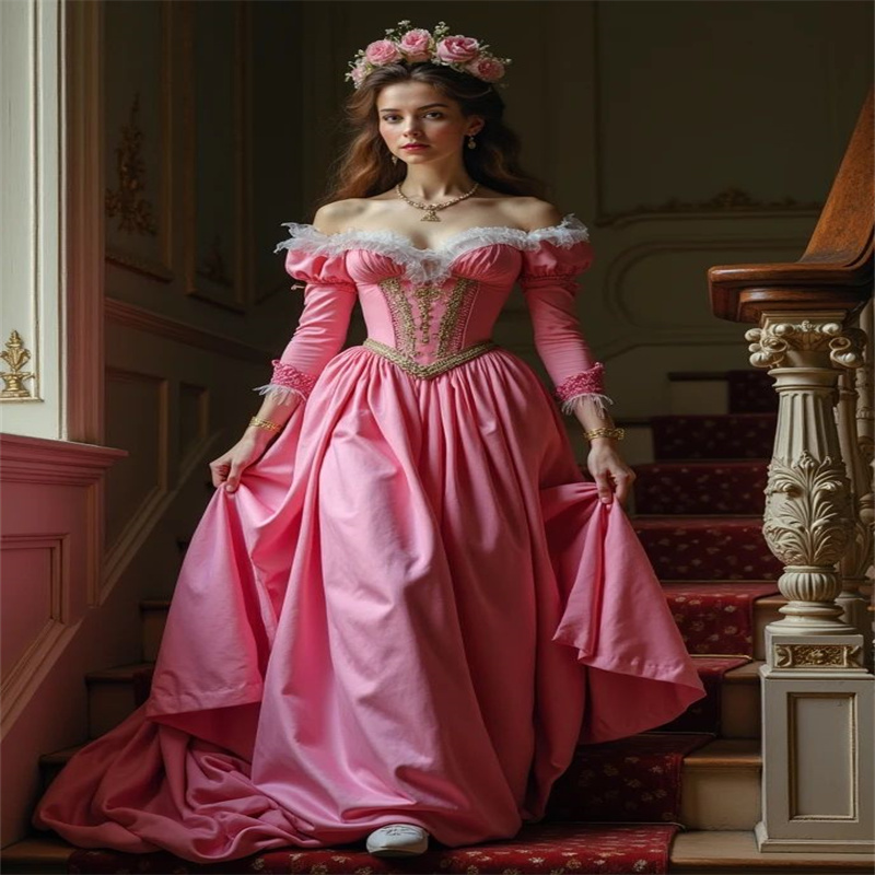 Elvish Pink Victorian Evening Dress Era 1860s French Duchess Prom Dress Civil War Long Sleeve Lace Elf Obsessed Party Dress 2025 Off Shoulders Formal 
