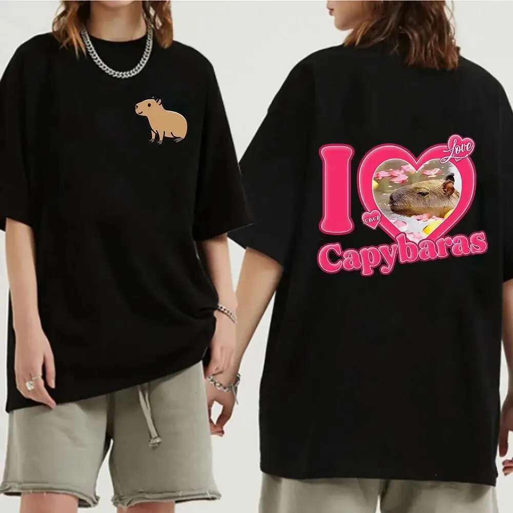 Funny Animals Capybara Cartoon Print T Shirt Womenmen Cotton Plus Size Tops T-Shirt Y2k Unisex Fashion Haruku Tees