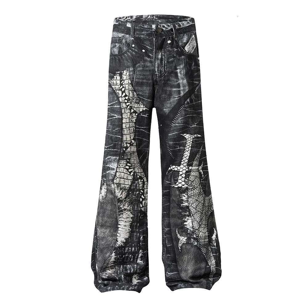 Distressed Streetwear Baggy Black Jeans For Men And Women Straight Hip Hop Loose Denim Trousers Vintage Casual Ripped Cargos