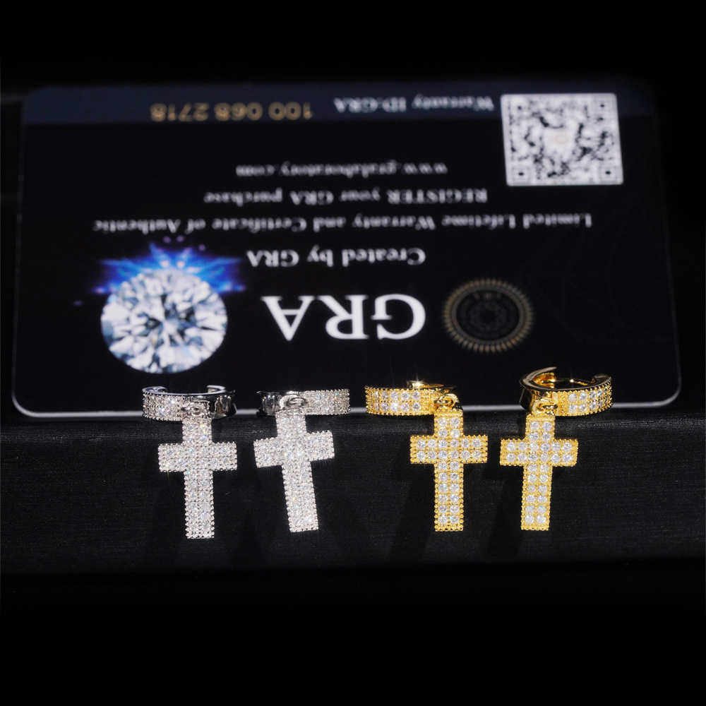 Diamond Hair Jewelry New Mens and Womens Cross Earrings S925 with Moissan Hip Hop Silver Earrings