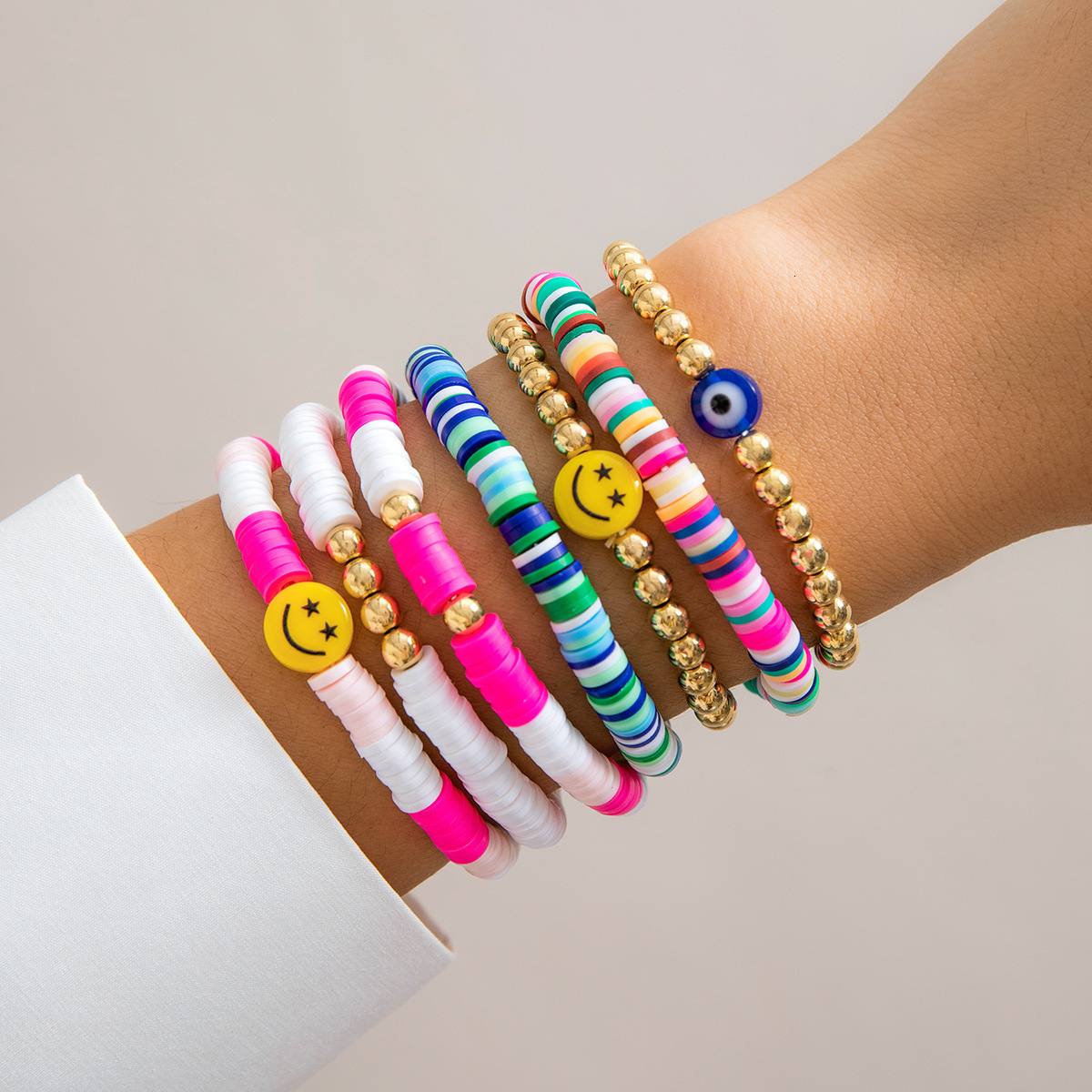 fashion Soft ceramic colored letter set Bohemian star shaped round bead bracelet Bracelet