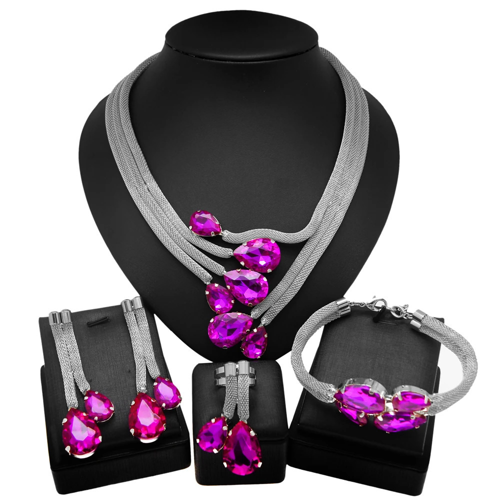 Bridal Jewelry Set Gold Plated Necklace Exquisite Brazilian Earrings Wedding Fashion Trend Purple Gemstone Pendant 250213