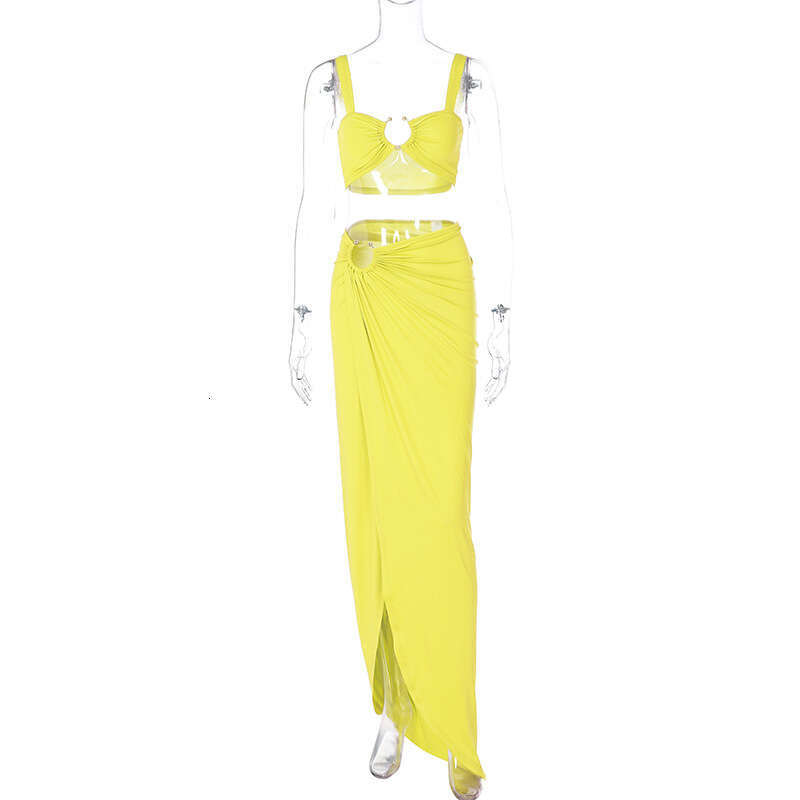 Women's spring/summer product sexy suspender strapless slim fit pleated split skirt set wholesale 2025 new style chic elegant clothing