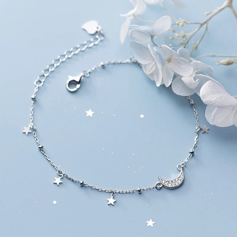 Trustdavis genuine 925 sterling silver fashionable CZ Moon Star bracelet necklace womens exquisite silver jewelry gift DA623 250110