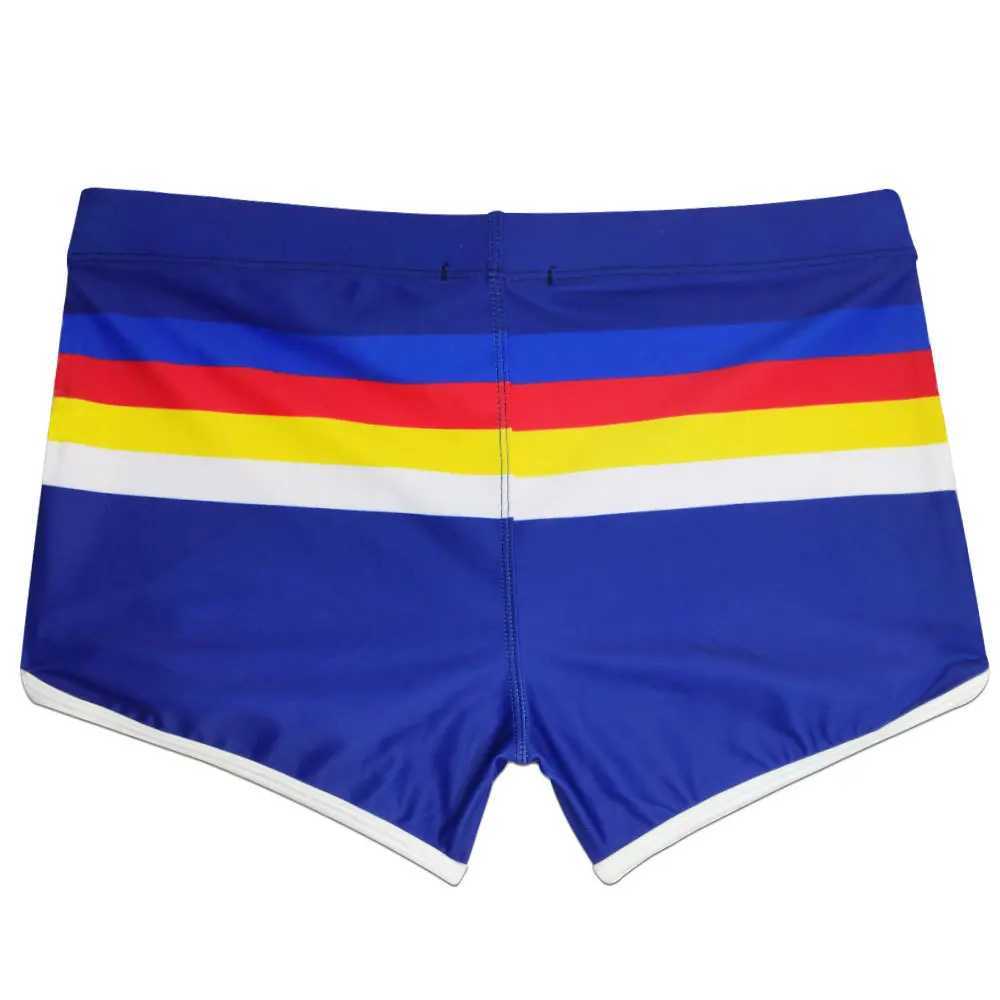 Mens Swim Boxer Briefs Striped Swimsuit Athletic Swimwear Bathing Suit Swimming Trunks Boardshort Beach Underwear Pouch Enhance W250214