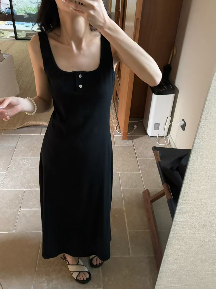 X222 Simple knitted vest dress for women Spring and summer slim fit versatile long skirt