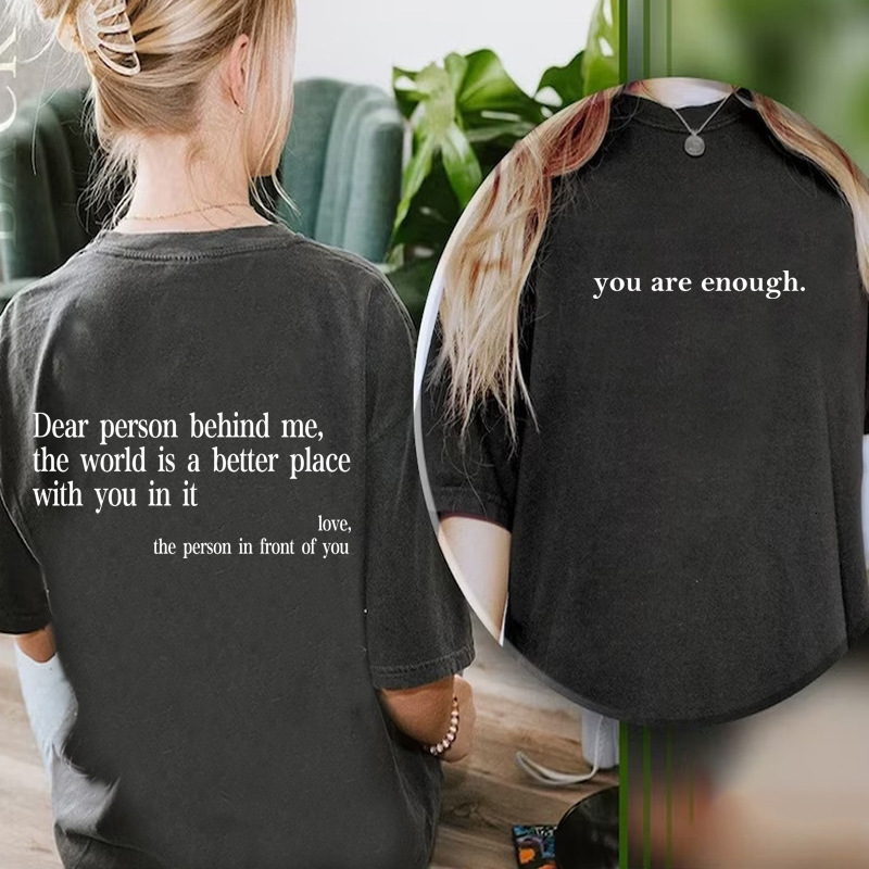 Designer's Summer New Loose Washed Old Cotton Short Sleeved Breathable Shirt, Dear Person Behind Me, Women's Printed T-shirt