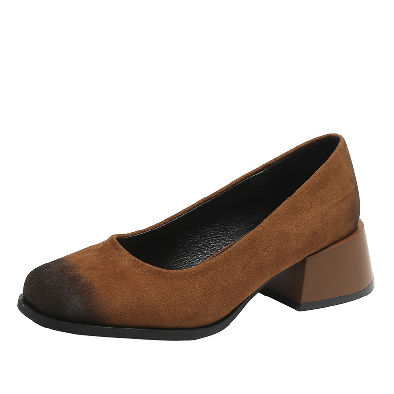 hot Women Dress Shoes Simple Design Versatile Chunky Heel Square Toe Triple Black Brown Yellow Free shipping
