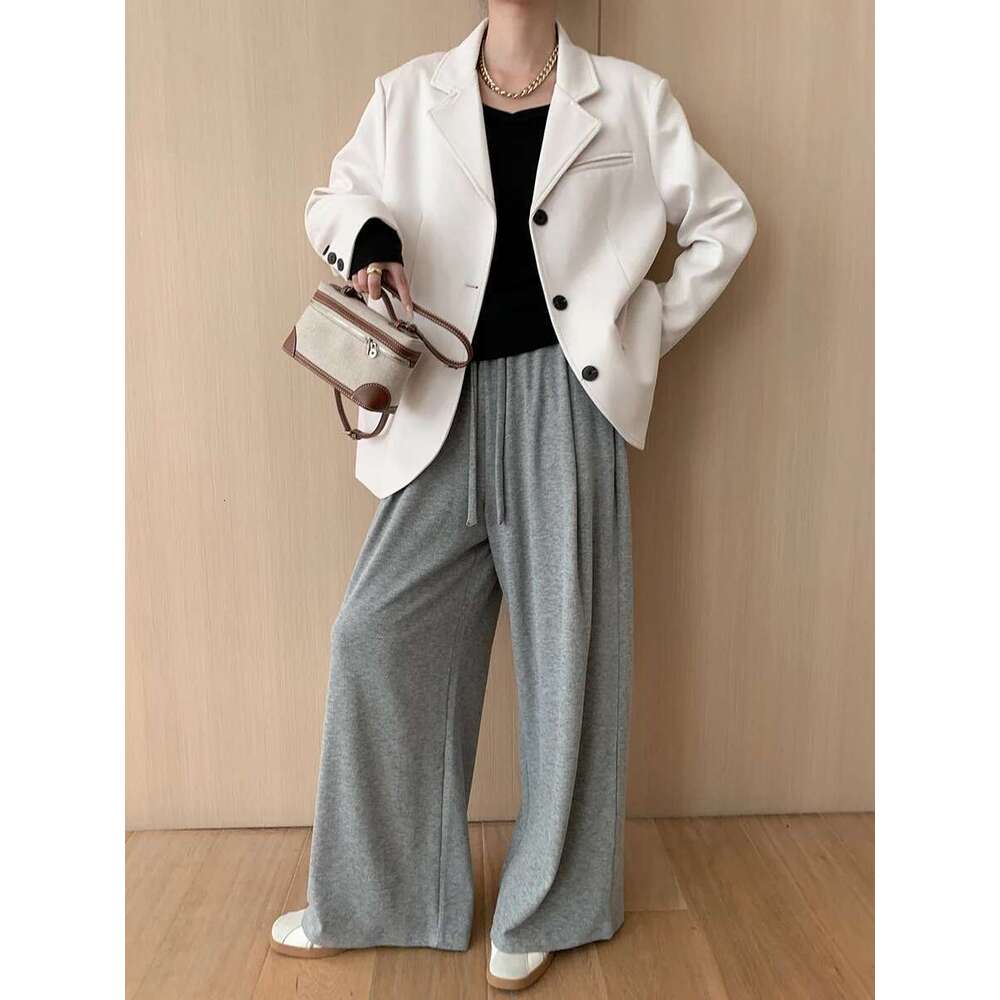 Thick Hanging Elastic Waist Grey Jogger Trousers Casual Pants 2024 Autumn Sweatpant