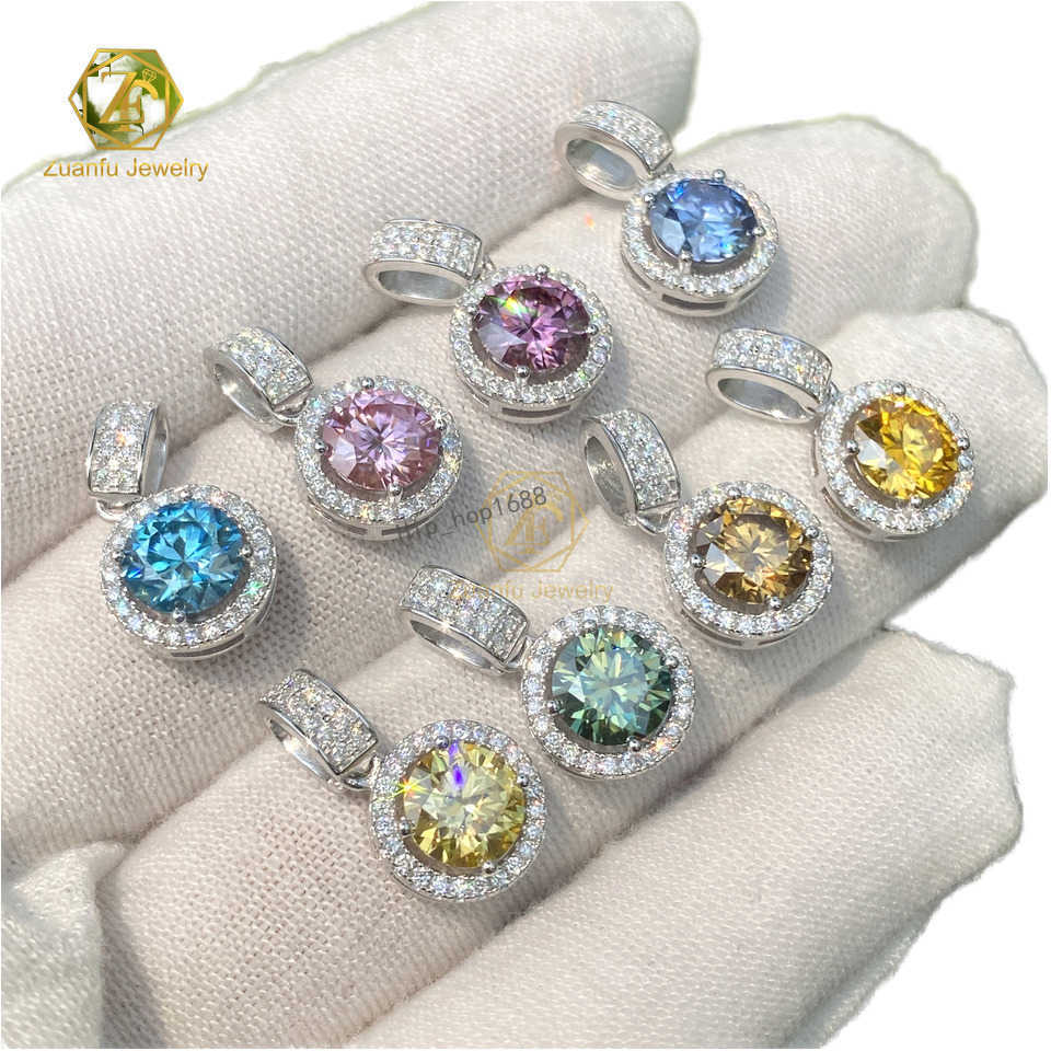 Fashion Design 1CT 6.5MM Moissanite Pendant Charm Pink Yellow Blue Round Brilliant Cut Halo 6.5MM Moissanite Pendant Charm