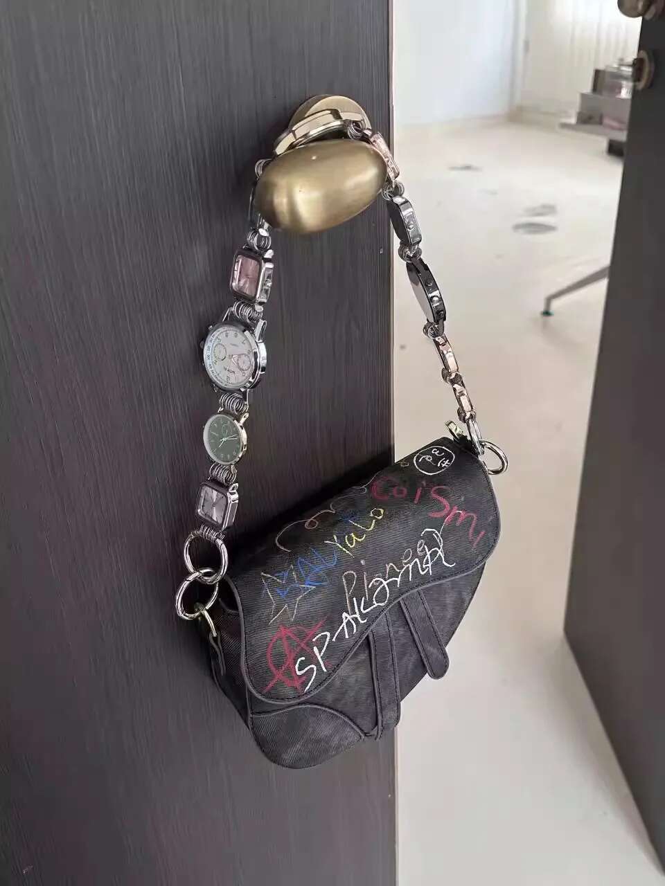 Niche Couples Hand Drawn Graffiti Saddle Unisex Retro Watch Shoulder Strap Crossbody Adult Punk Design Armpit Bag