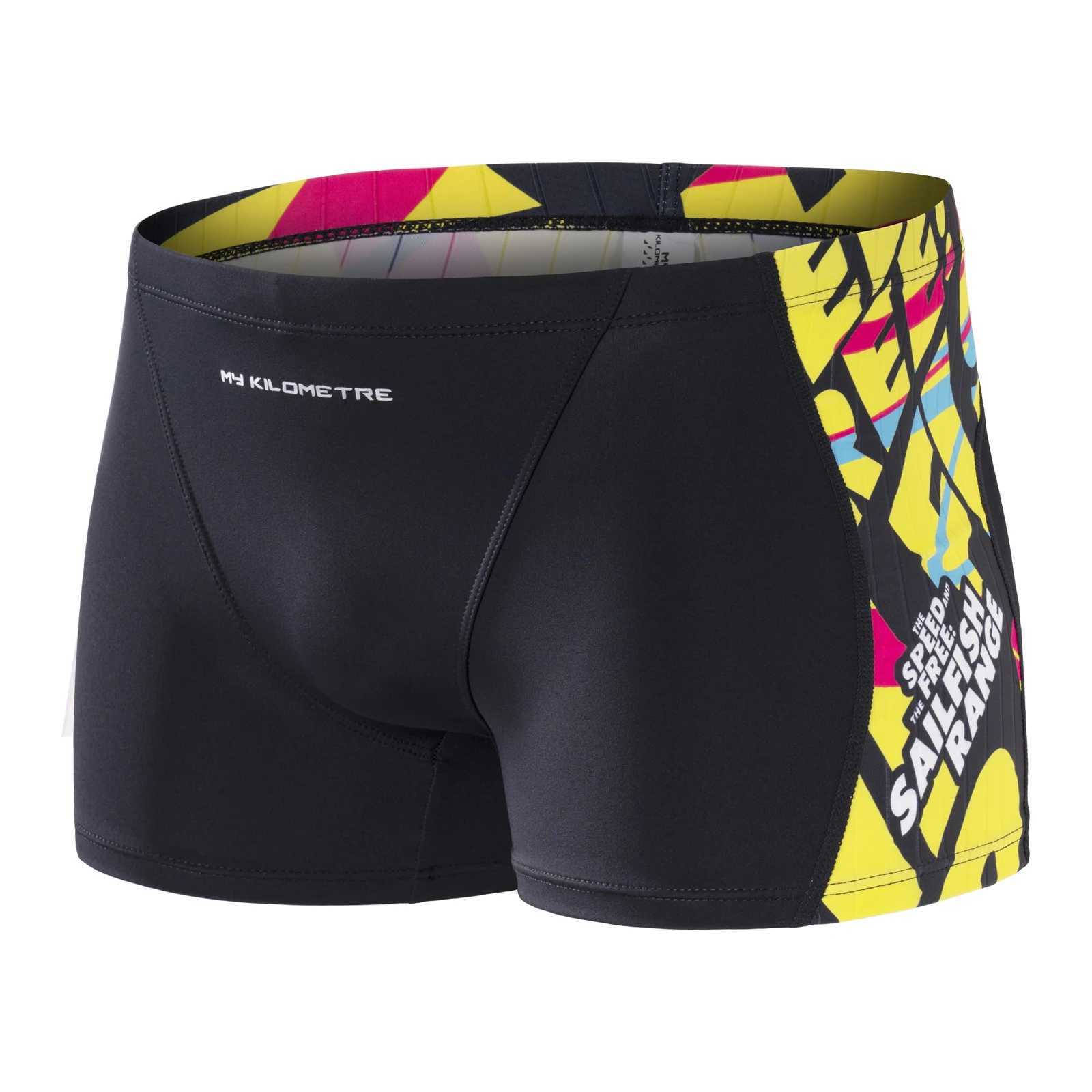 MY KILOMETRE Mens Square Leg Athletic Swim Jammers Durable Training Splice Team Swimsuit Men Swimming Trunks Neon Size XS-2XL W250214