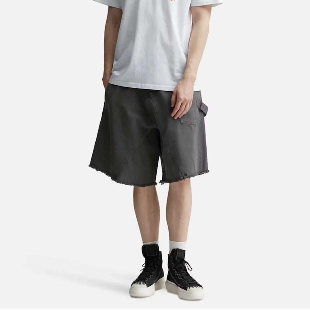 Asymmetric Cut Fringed Quarter Mens Cleanfit Wide Leg Loose Summer Shorts Streetwear Baggy Knee Length Pants