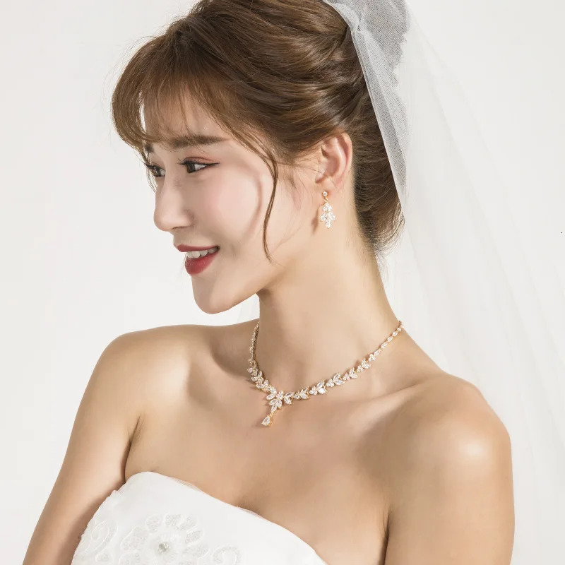 Quick view Wish list Brilliant Cubic Zirconia Necklace Set Earrings Rings Women CZ Light Drop Bridal Wedding Jewelry Sets 250213 Z260313