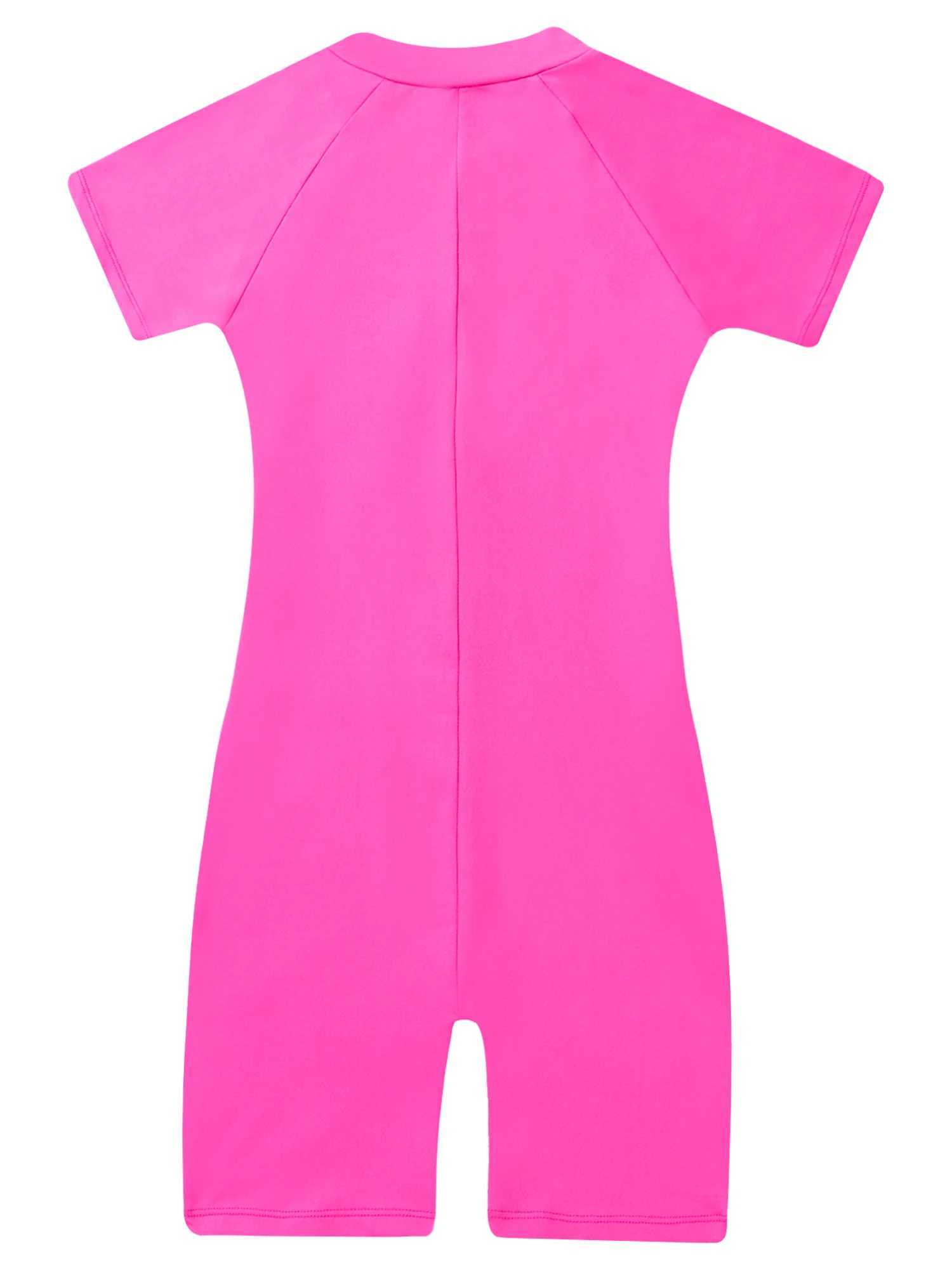 Kids Girls Boys Rash Guard One-piece Swimsuit Short Sleeves Zippered Shor Wetsuit Swimwear Pool Beach Surfing Bathing Suit Z250214