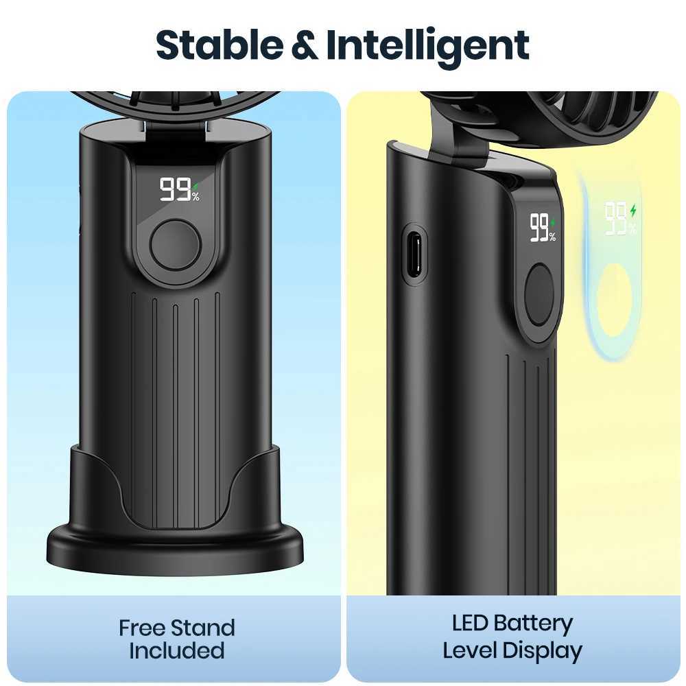 TOPK Portable Handheld Fan 5000mAh USB Rechargeable Foldable Fan 3 in 1 Personal Travel Fan with Digital Display Desk Fan Z250214