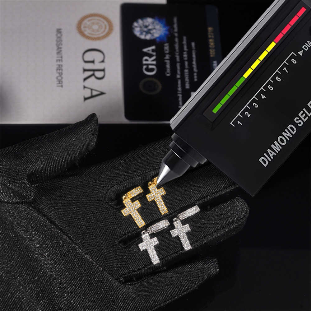 Diamond Hair Jewelry New Mens and Womens Cross Earrings S925 with Moissan Hip Hop Silver Earrings