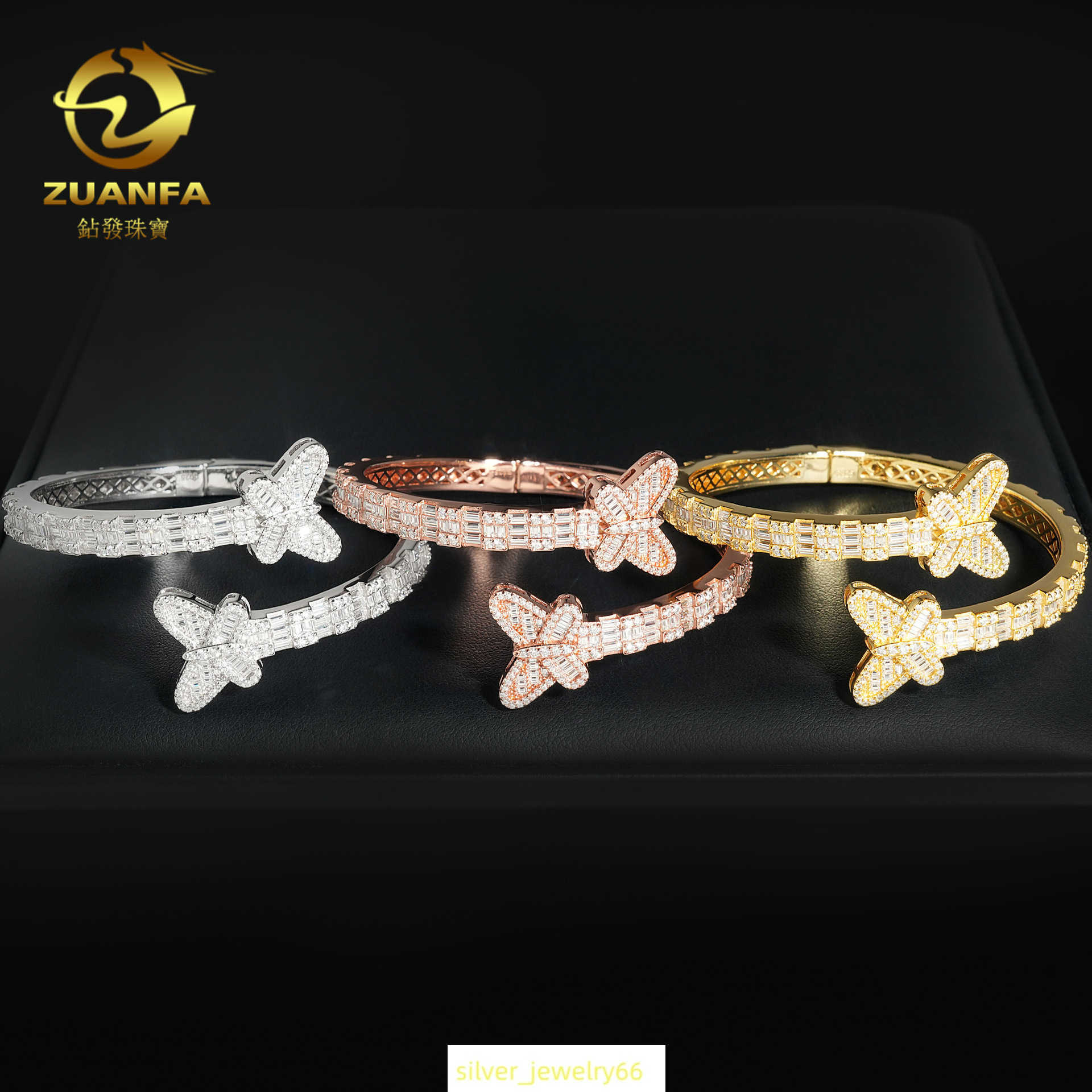 New S925 Silver Set D-Color Moissanite Butterfly Bracelet Hip Hop Fashion Trend High end Bracelet
