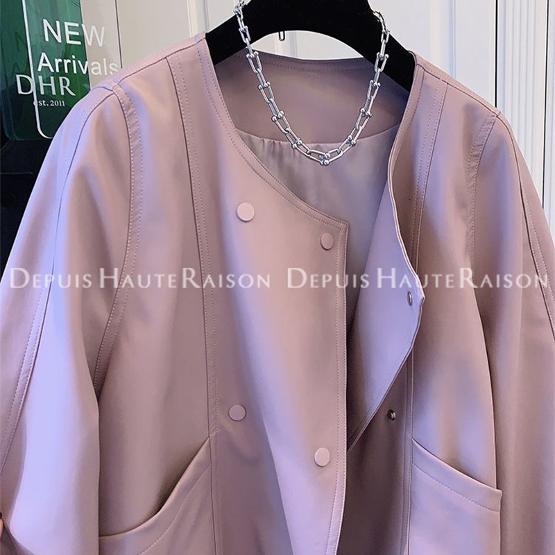 Retro Hong Kong Style Chic Sweet and Spicy Contrasting Color Neutral Retro Style Leather Jacket Womens Short Style Dad Style 250206