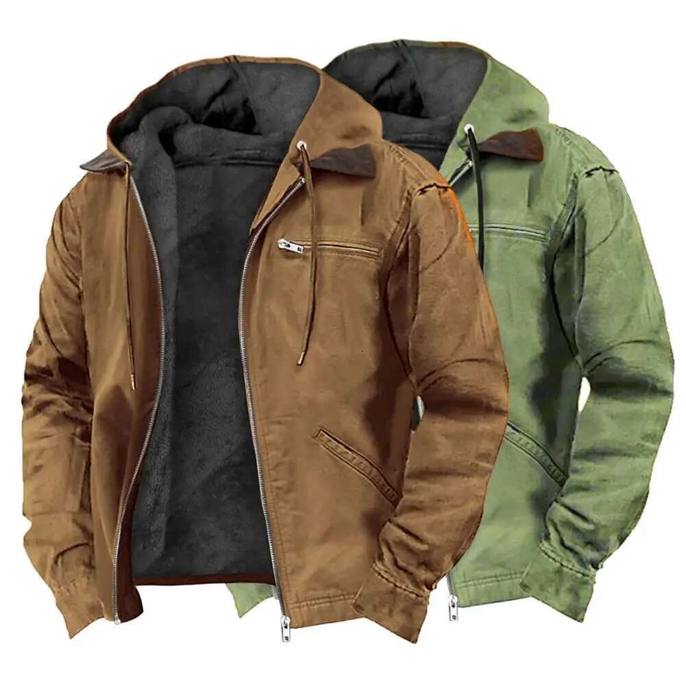 Comfortable Men's Hooded Sweatshirt Coat with Plush ing Multiple Pockets Zipper Placket Jacket for Winter Warmth