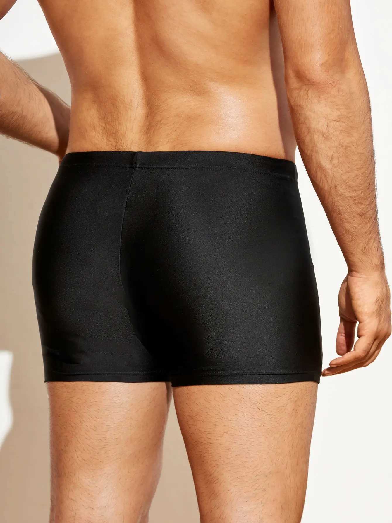 Mens Solid Color Training Tight Flat Corner Swim Pants W250214