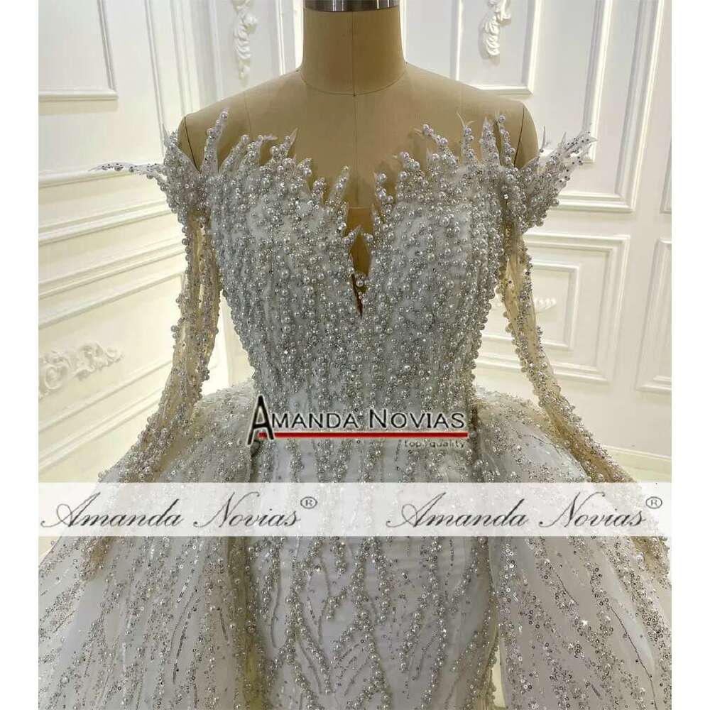 Full Lace Wedding Dress Shoulder Long Sleeves V Neckline Mermaid 2 in 1