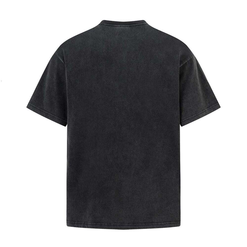 High Street Vintage Crack Letter Print Washed Cotton Summer Tshirts For Men Round Neck Loose Casual Top Tees Oversized