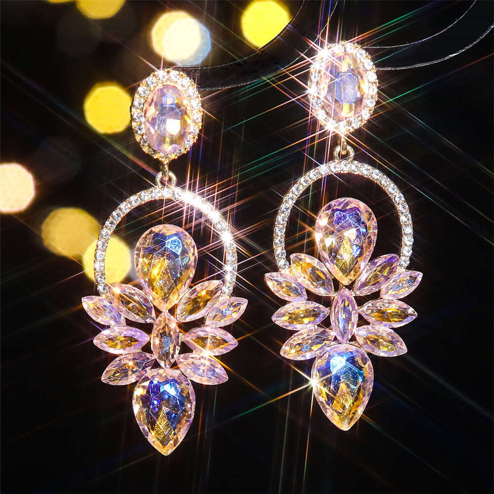 High end colored glass rhie with feminine style, exaggerated earrings, earrings accessories