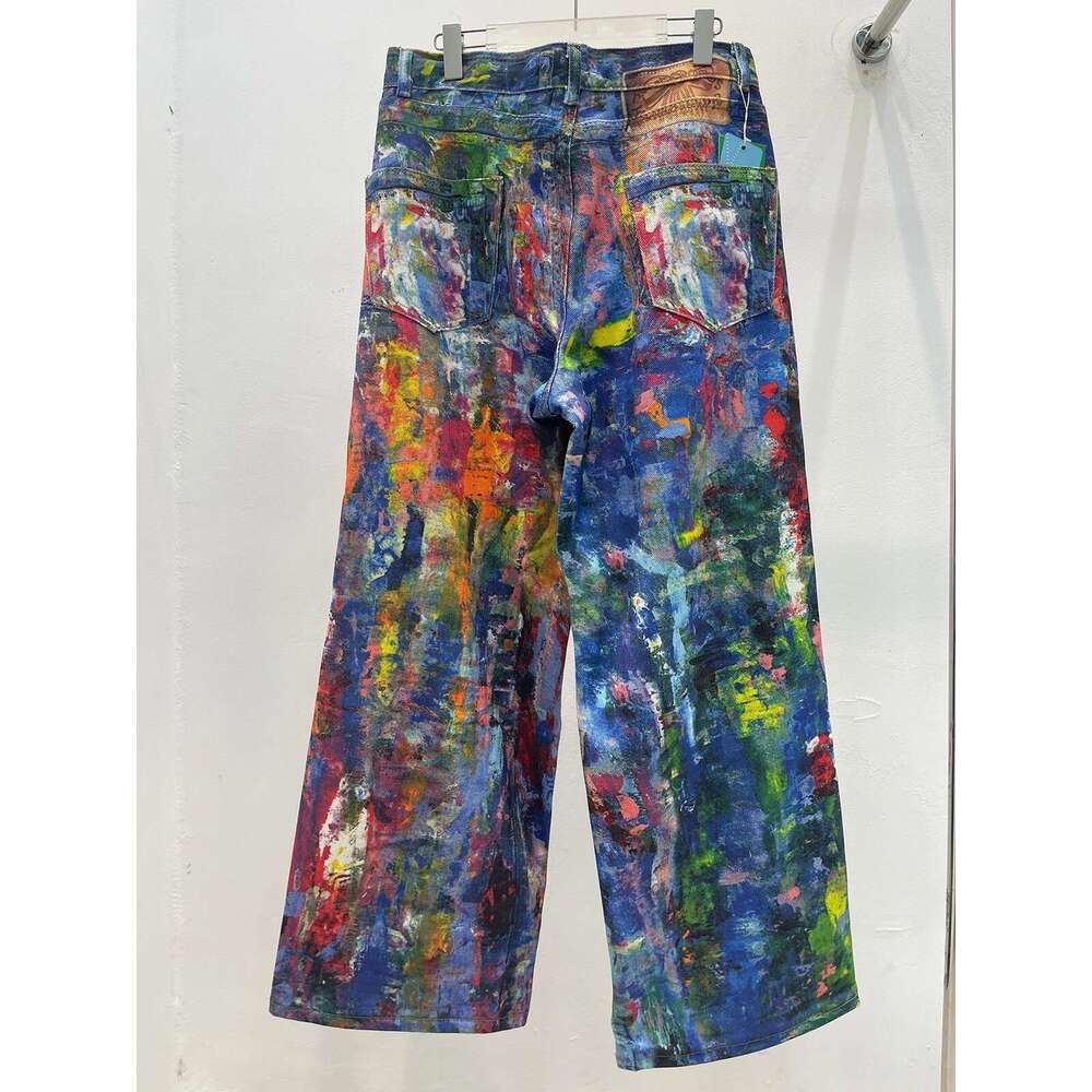 3D Color Printing Splashed Ink Oil Paint Jeans Mens And Womens Streetwear Straight Ropa Hombre Loose Wide Leg Denim Trousers