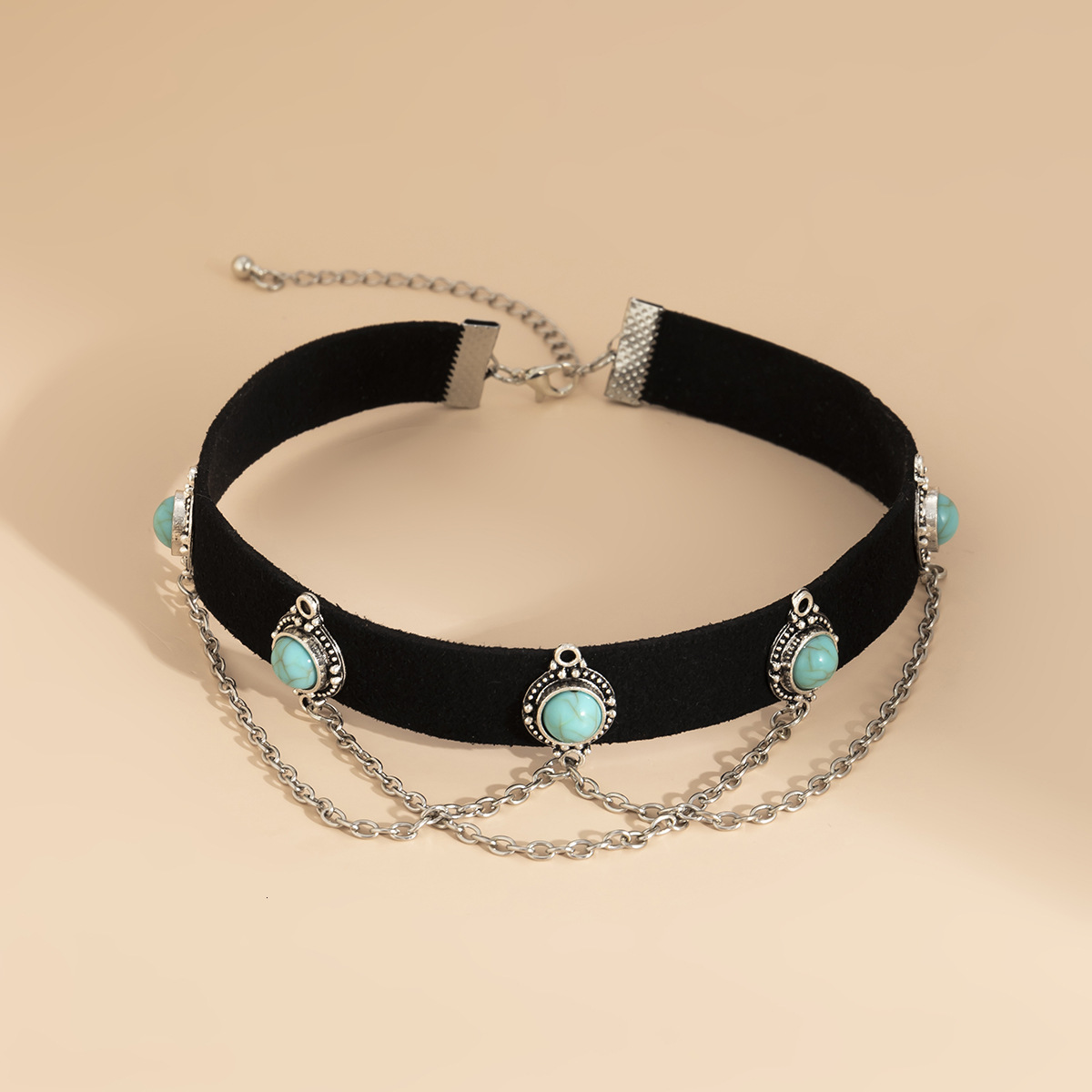 designer Woman Jewelry alloy sweet cool spicy girl choker collar black veet turquoise tassel necklace