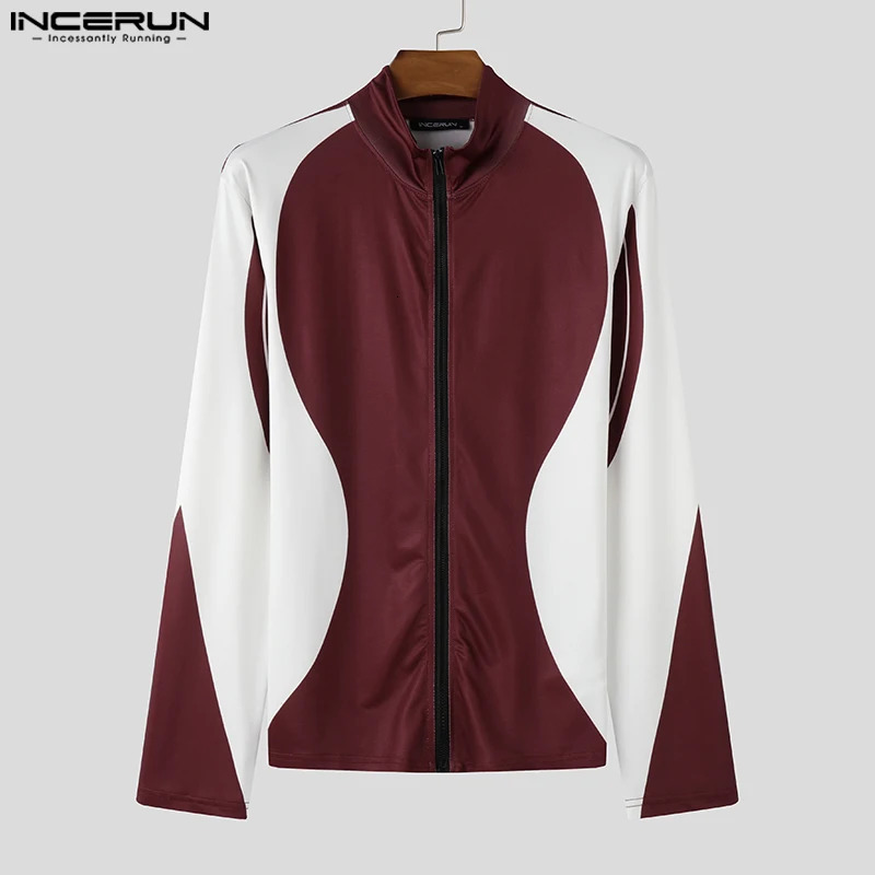 Fashion Casual Style Tops INCERUN Mens Racing Style Splicing T-shirts Streetwear Personality Long Sleeved Camiseta S-5XL 250213