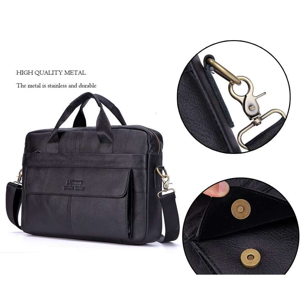 Fashion Briefcase For Men Genuine Leather Handbag Male Large A4 Document Shoulder Bag Men's 15.6 Inch Laptop Messenger Bags Tote