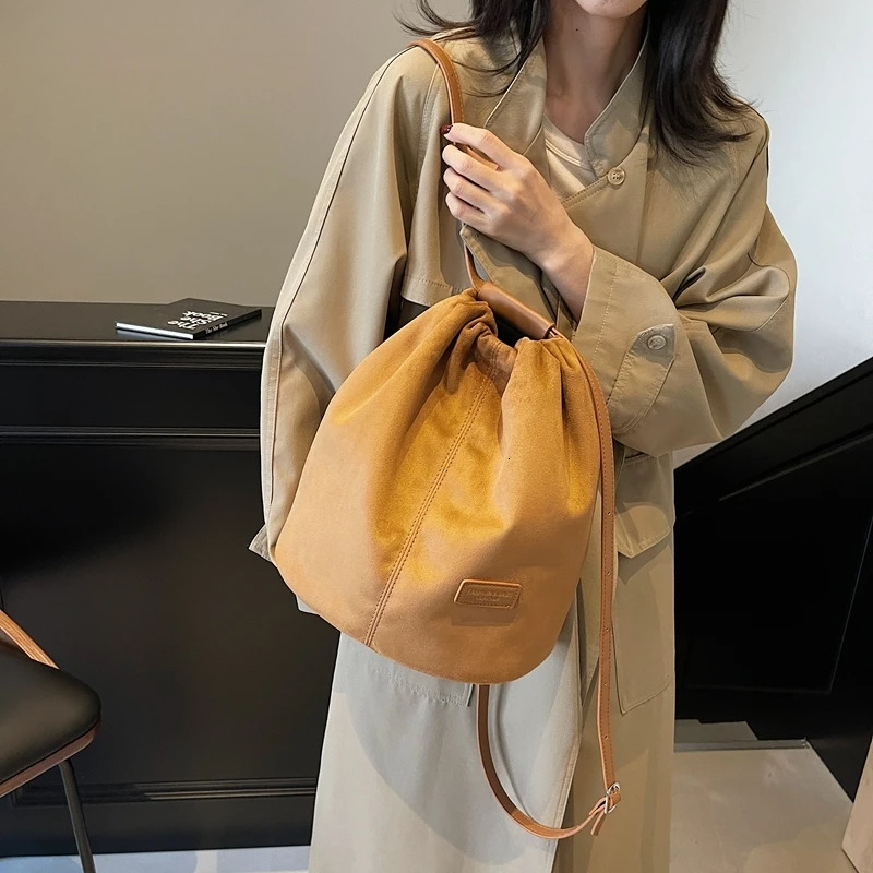 2025 Latest Women Fashion Backpacks Drawstring Bucket Shoulder Bags Soft Suede Large Capacity Rucksack For Travelg Shopping