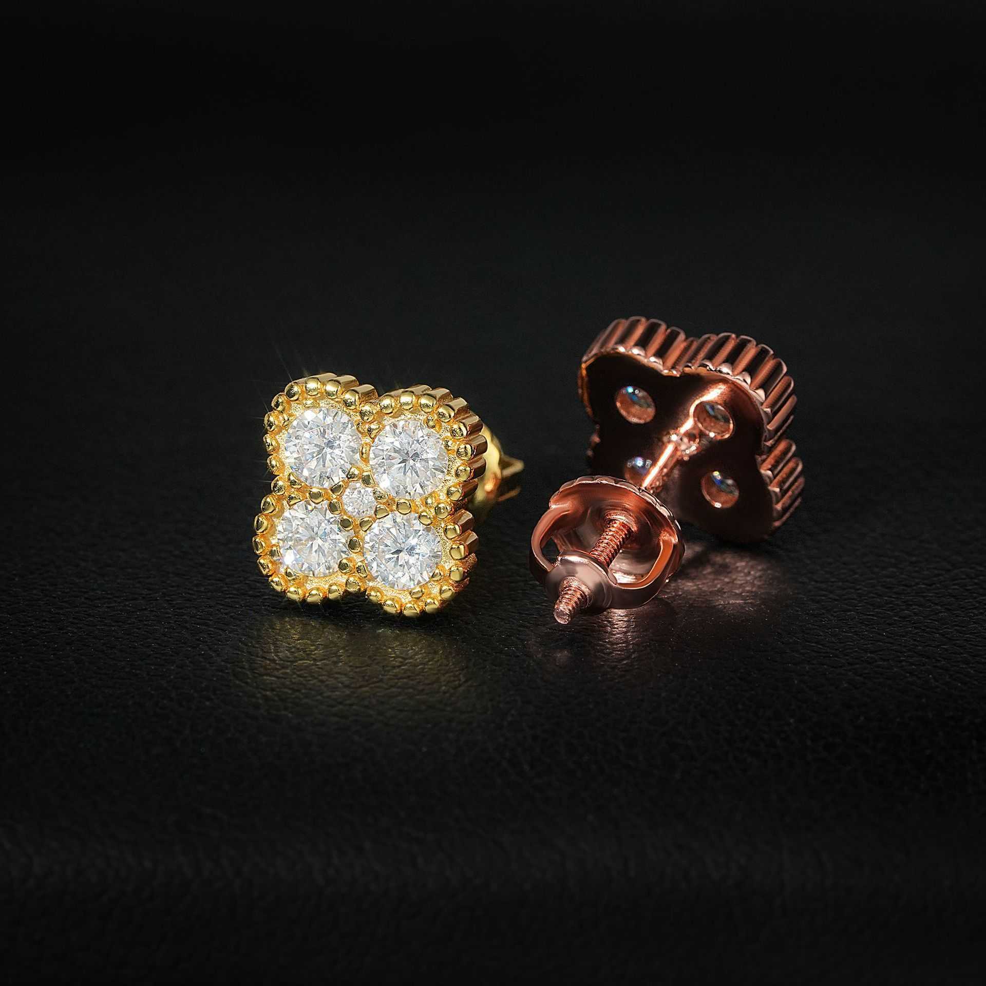 Diamond hair high-end earrings hot selling hip-hop S925 silver moissanite clover earrings suitable for men and women GRA