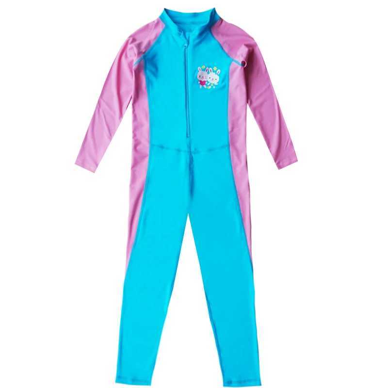 Girls Swimsuit 3-10 Years UPF 50+ UV Sun Protective One Piece Long Sleeve Swimwear With Zipper Rash Guard Beachwear Z250214