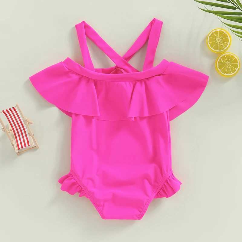 Yiiciovy Toddler Baby Girls Ruffles Swimsuit Lovely Little Kids Swimwear Beachwear Cute Off Shoulder Sleeveless Bathing Suit Z250214
