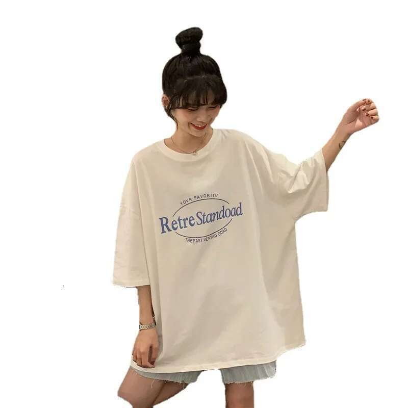 2024 Summer New Style Korean Vintage Medium-Length BF Loose-Fit Plus Size T-Shirt Top Women's Trendy Short Sleeves