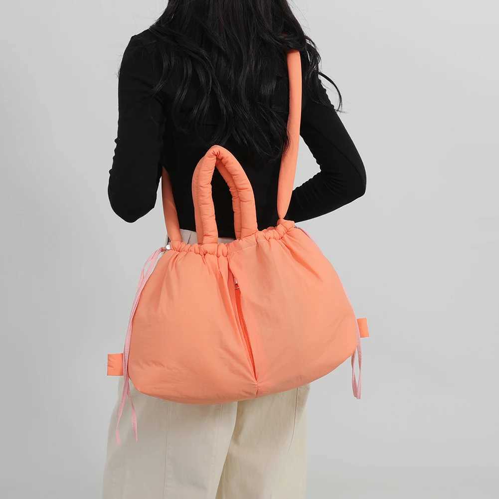 Puffer for Women Adjustable Strap Shoulder Bag Nylon Solid Crossbody Bag Large Backpack for Shopping TravelC250214
