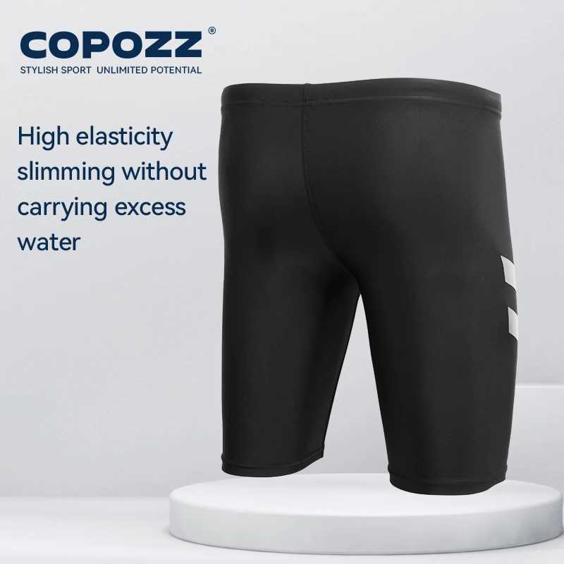 COPOZZ Men Shark Skin Water Repellent Swimming Trunks of Short and Five-quarter Length Swimsuit Swimwear Racing Briefs L-4XL W250214
