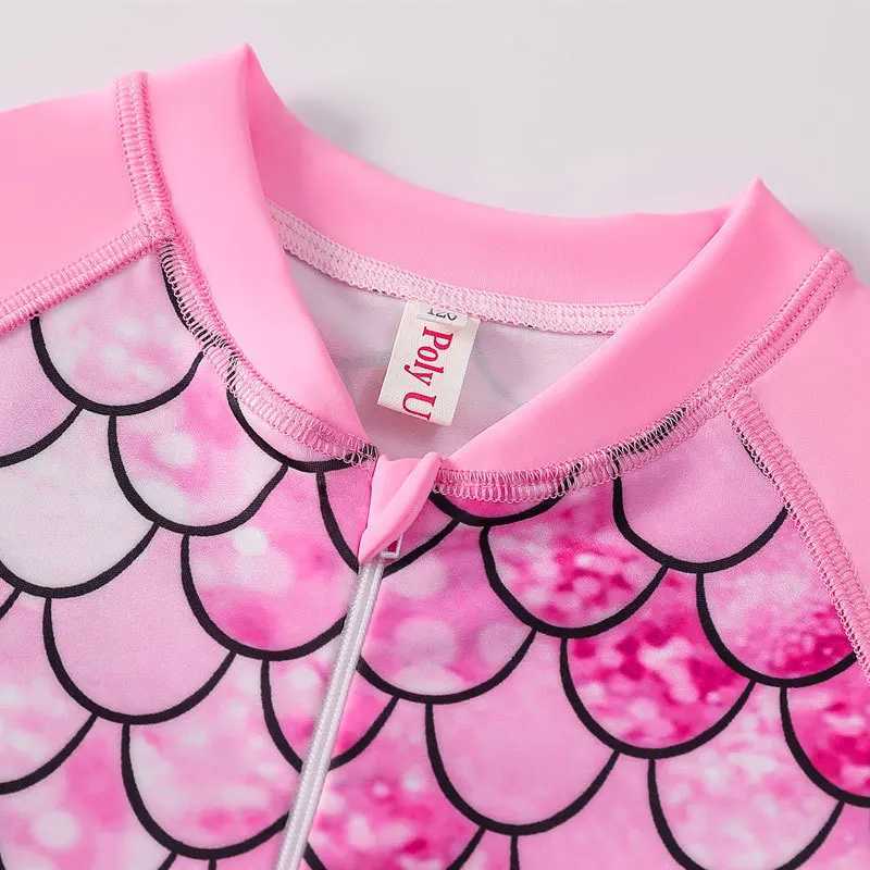 European American Sle Mermaid Swimsuit Baby Girls Long Sleeves One-piece Swimsuit Hot Spring Fish Scale Kids Swimsuit 4-12Y Z250214