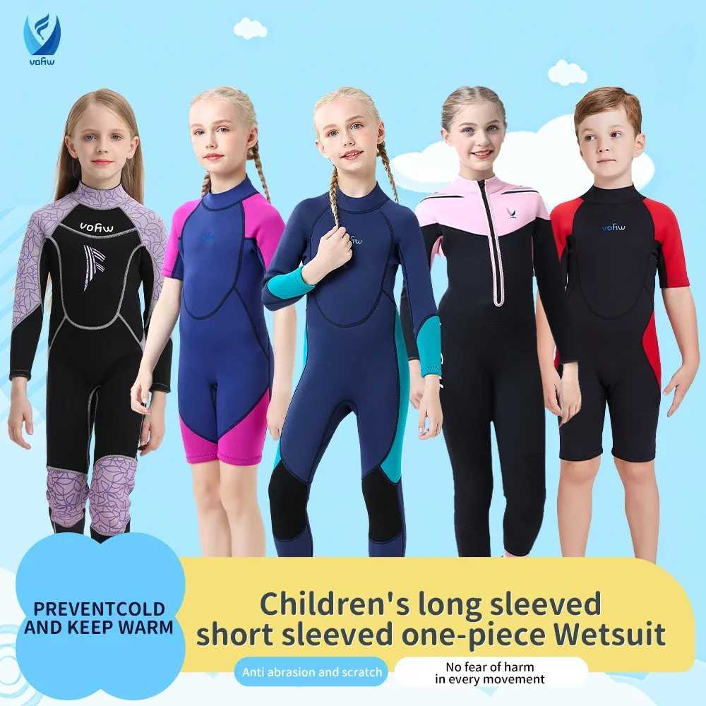 Childrens 2mm 3mm Neoprene Wetsuit One-piece Long Sleeve Diving Suit Cold Proof Sunscreen Surfing Swimming Snorkeling Swimsuit Z250214