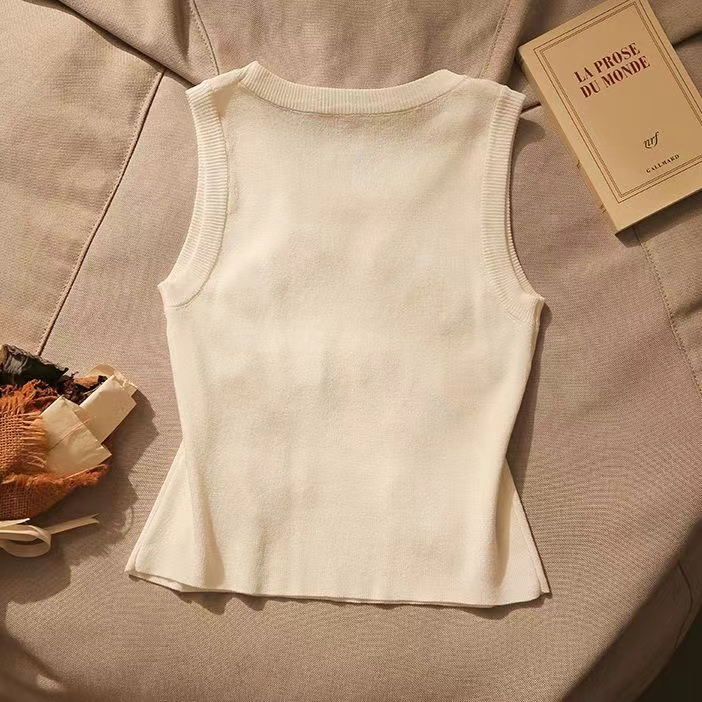 Ladies Slvel Vest Knit Letter Design Slim Fit Suspender Top - Casual Slvel Sweater Womens Bottoming Shirt for Stylish Women y250528NI3J