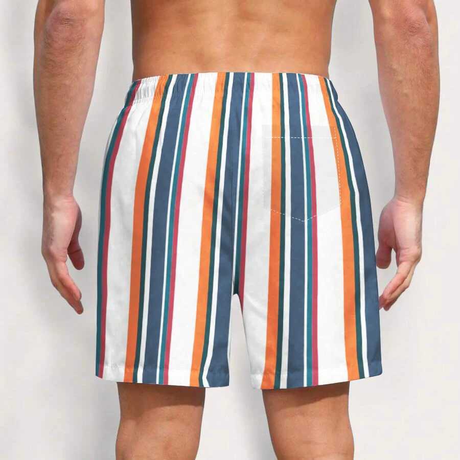 Mens Stripe Beach Shorts Colorful 3d Printed Casual Short Trousers Quick Dry Gym Sportswear Swimming Running Pants For GiftXJ250213