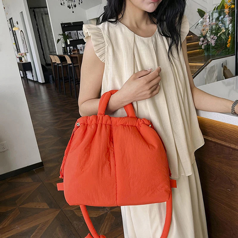 Fashion Casual Large Capacity Puffer Tote Bag Padded Nylon Women Shoulder Bags Handbags Knotted Strap Crossbody Bags 250214