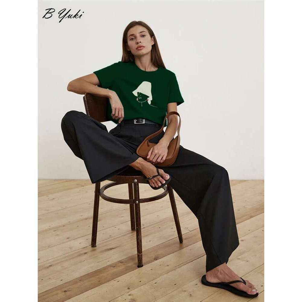 Bluki Simple Loose Graphic T-Shirts Women 2023 Summer Cotton O-Neck Short Sleeve Tees Female Plus Size All-Match Basic Tops