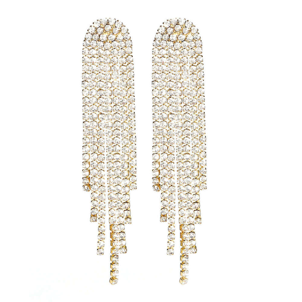 with a urious sparkg AB rhie long tassel women's fashionable temperament, earrings, and earrings