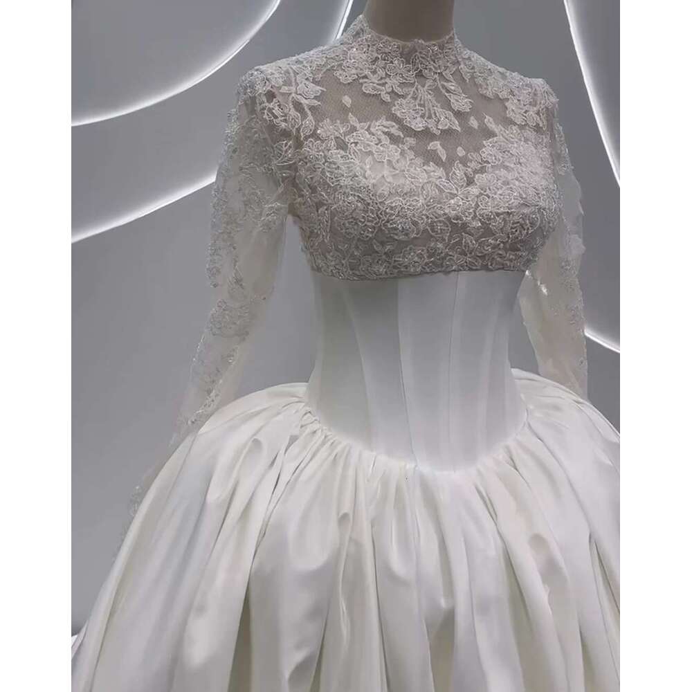 Custom Amanda New Design Spot Long Sleeve With High Neck Bridal Dress A-Line Wedding Dresses